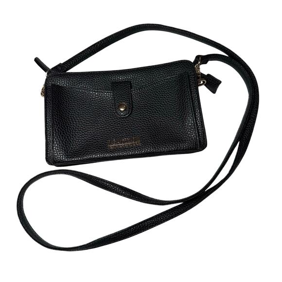 Kenneth Cole Reaction Black Pebbled Faux Leather Crossbody Bag Wristlet Wallet - Picture 3 of 11